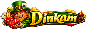 Casino-style logo for 'Dinkam' in bold gold lettering on a green banner