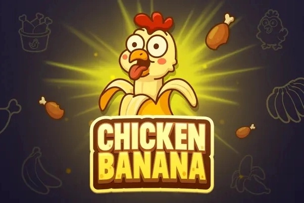 Comical Chicken Banana cartoon logo.