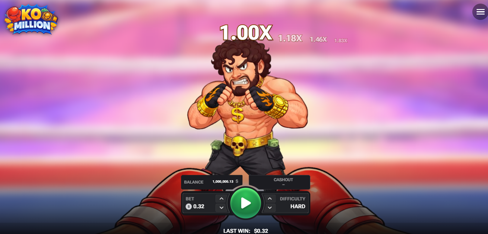 KO Million boxer in the ring with the multiplier above