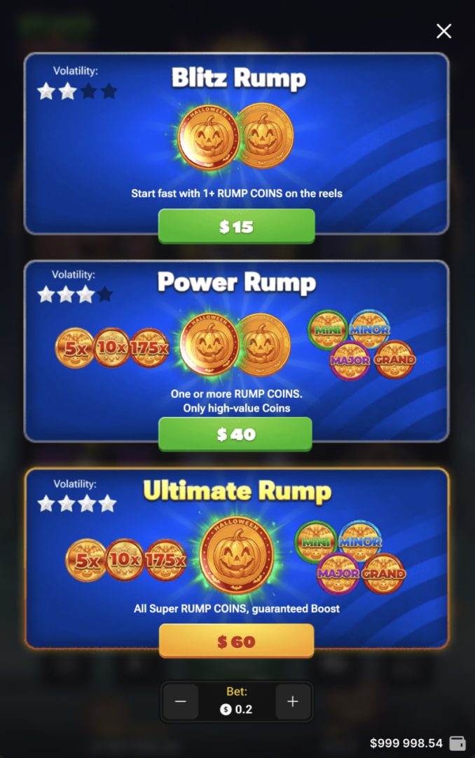 Rump & Halloween Bonus Buy options on a vertical mobile screen