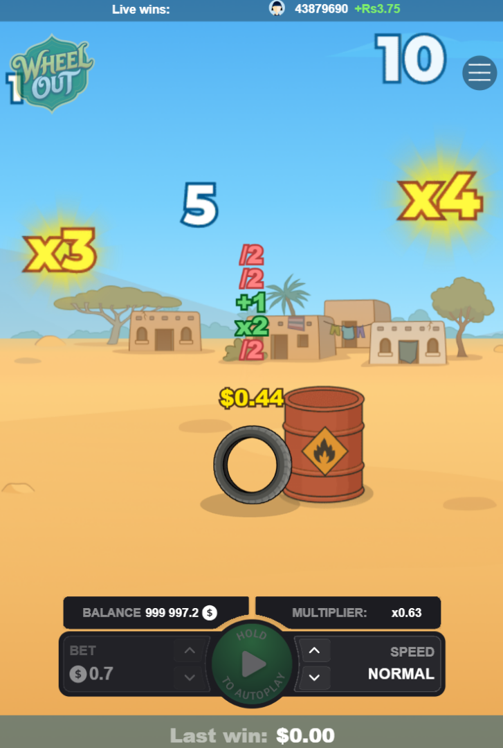 Wheel Out mobile view with multipliers and a barrel