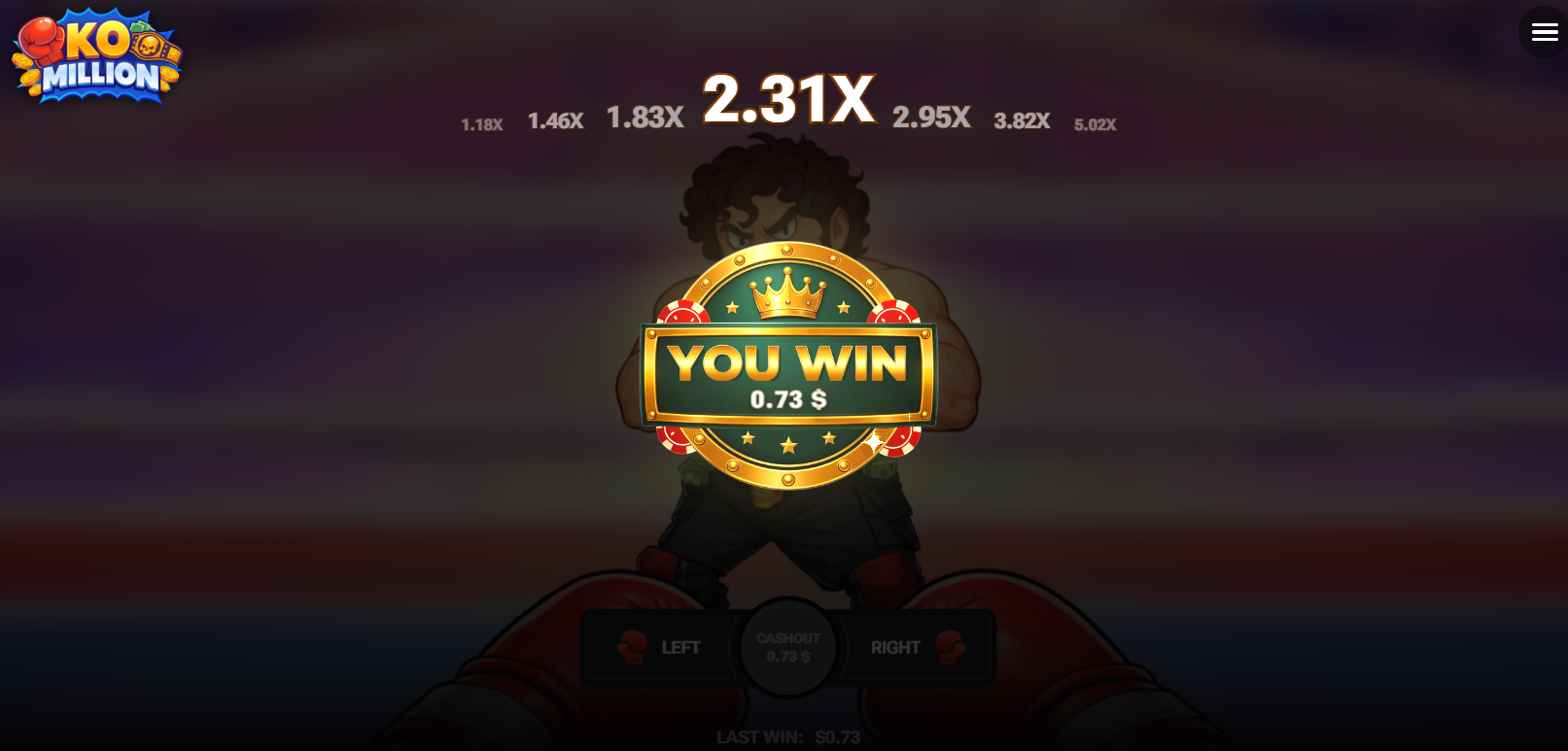 KO Million You Win screen shown after a cashout
