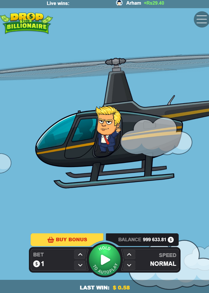 Drop The Billionaire vertical mobile screen with the Buy Bonus button